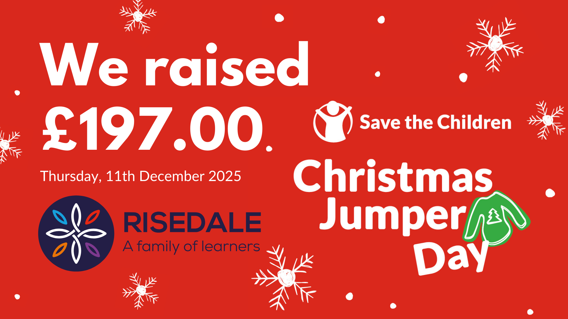 £197.00 raised for Christmas Jumper Day - 11th December 2025: